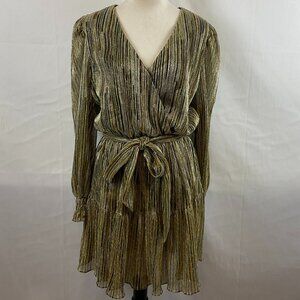 Willa Story Cecelia Dress L Multi Yellow Striped Gold Blue Purple Long Sleeve